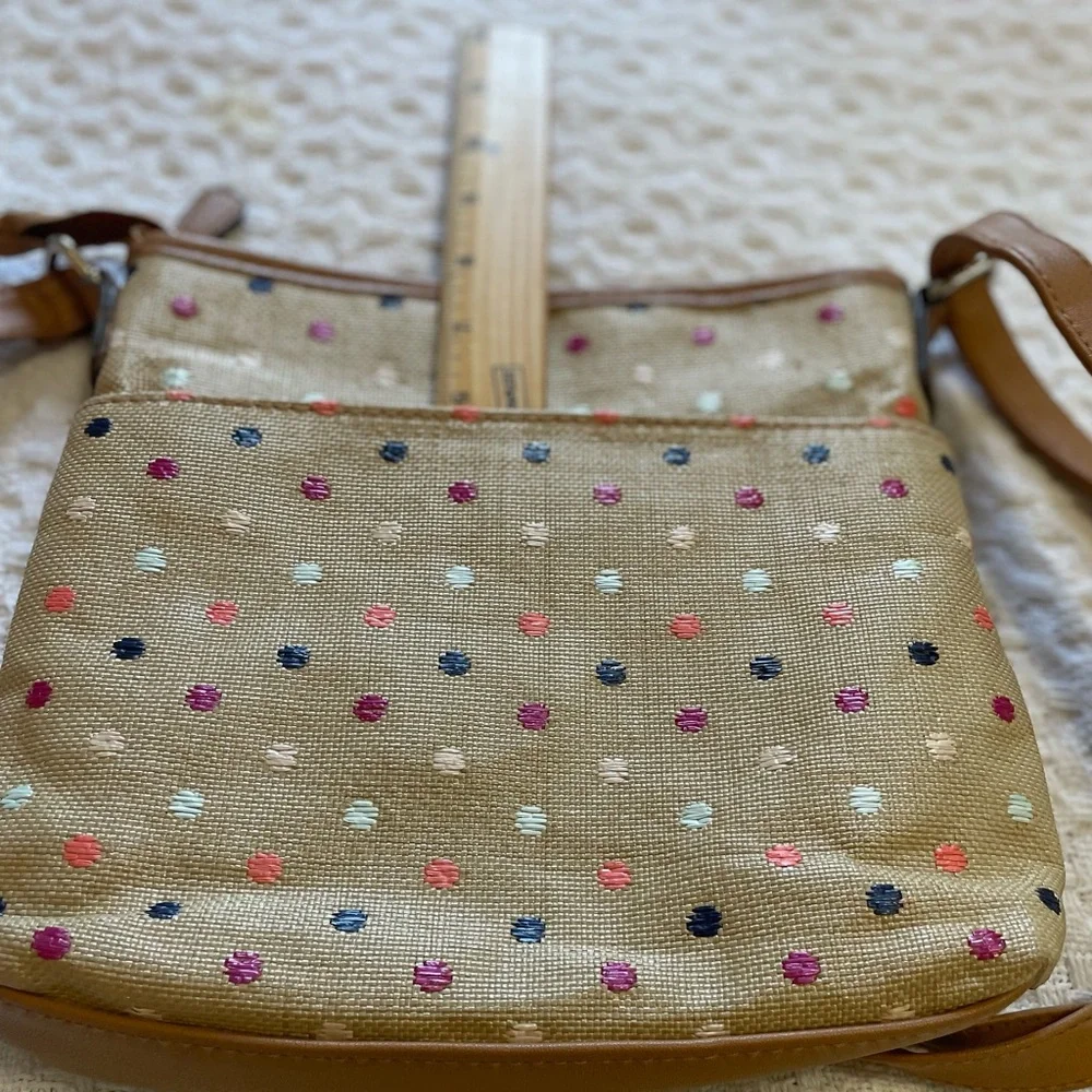Women’s Tan and Multicolor Dots‎  Crossbody Canvas Style Bag